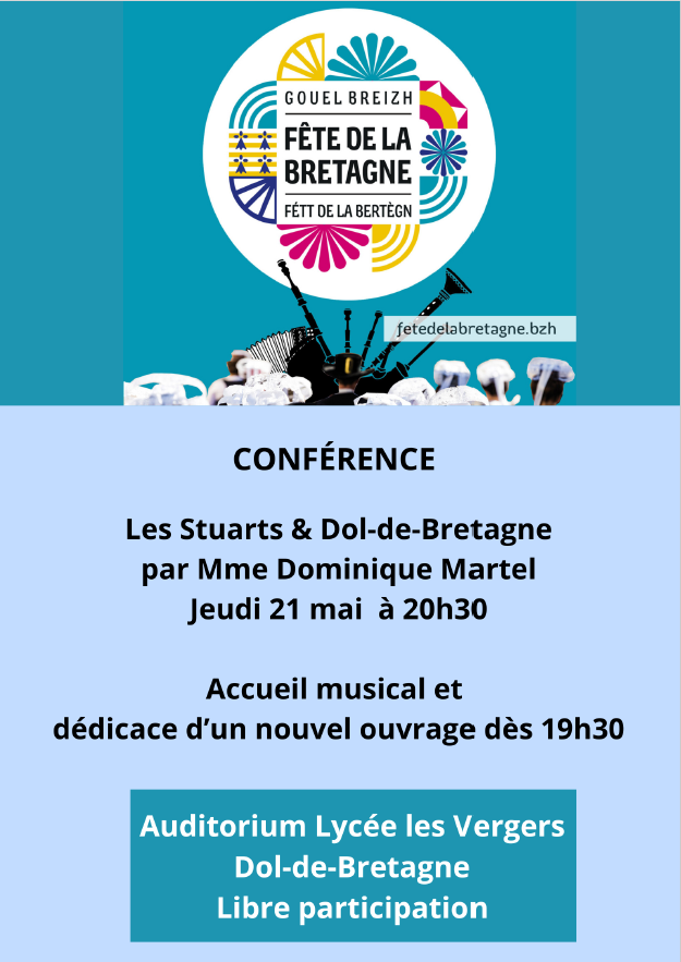 Affiche Conférence Dominique Martel Les Stuarts et Dol-de-Bretagne